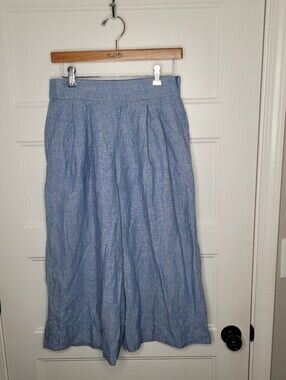 Gap Size 6 light blue linen-blend wide-leg pull-on cropped pants